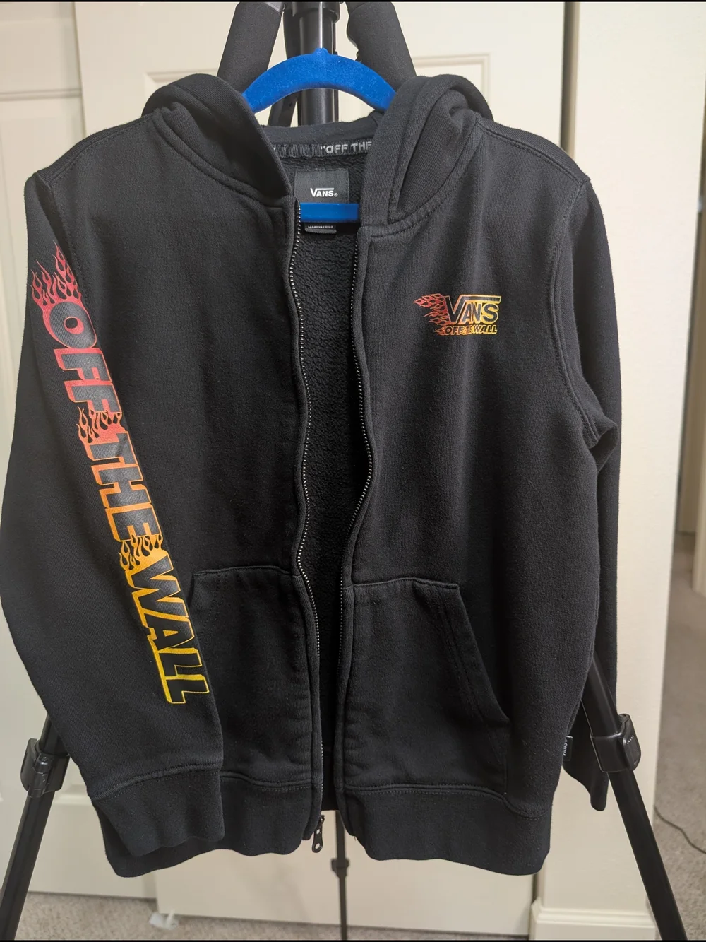 Vans Black Zip-Up Hoodie with Flame Logo Youth Size 7